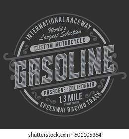 Motorcycle gasoline typography, tee shirt graphics, vectors