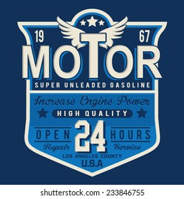 Motorcycle gasoline typography, t-shirt graphics, vectors