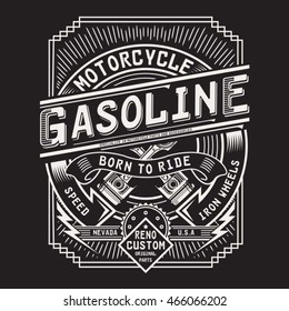 Motorcycle gasoline typography, t-shirt graphics, vectors