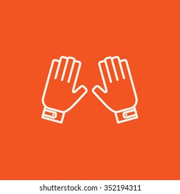 Motorradhandschuhe für Web-, Mobil- und Infografiken. Vektorweißes Symbol einzeln auf rotem Hintergrund.