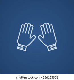 Icono de línea de guantes de motocicleta para web, móviles e infografías. Icono azul claro del vector aislado en fondo azul.