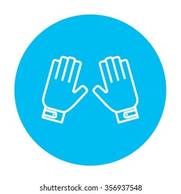 Motorradhandschuhe für Web-, Mobil- und Infografiken. Vektorweißes Symbol auf hellblauem Kreis, einzeln auf weißem Hintergrund.