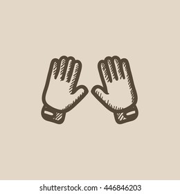 Icono de esbozo vectorial de guantes de motocicleta aislado en el fondo. Icono de guantes de motocicleta dibujado a mano. Icono de boceto de guantes de motocicleta para infografía, sitio web o aplicación.