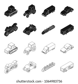 Motorcycle, golf cart, train, bus. Transport set collection icons in black,outline style vector symbol stock illustration web.