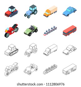 Motorcycle, golf cart, train, bus. Transport set collection icons in cartoon,outline style vector symbol stock illustration web.