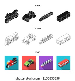 Motorcycle, golf cart, train, bus. Transport set collection icons in black,flat,outline style vector symbol stock illustration web.