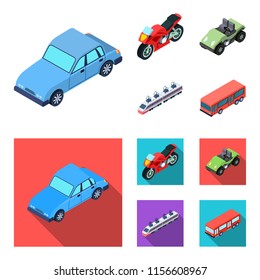 Motorcycle, golf cart, train, bus. Transport set collection icons in cartoon,flat style vector symbol stock illustration web.