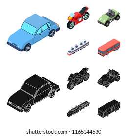 Motorcycle, golf cart, train, bus. Transport set collection icons in cartoon,black style vector symbol stock illustration web.