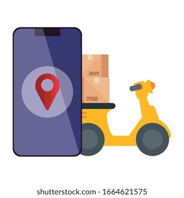 motorcycle and gps mark inside smartphone design, Delivery logistics transportation shipping service warehouse industry and global theme Vector illustration