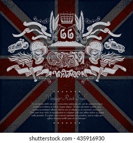 Motorcycle Graphics Illustration on British Flag Background. T-shirt Design