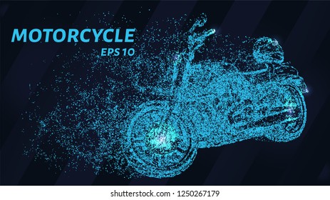 Motorcycle. A grid of blue stars in the night sky. Glowing dots create the shape of a motorcycle. Road bike, travel, race and other concept illustration or background