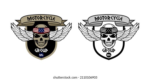 Motorcycle group logo with human skull head design illustration vector eps format , suitable for your design needs, logo, illustration, animation, etc.