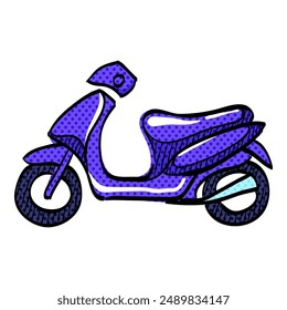 Motorcycle halftone icon hand drawn color vector illustration