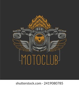 motorcycle hand drawn logo symbol, illustration logo design for club bike shop for t shirt and apparel