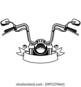 Motorcycle handlebars front view with blank banner illustration. Steering Bar Motorcycle	