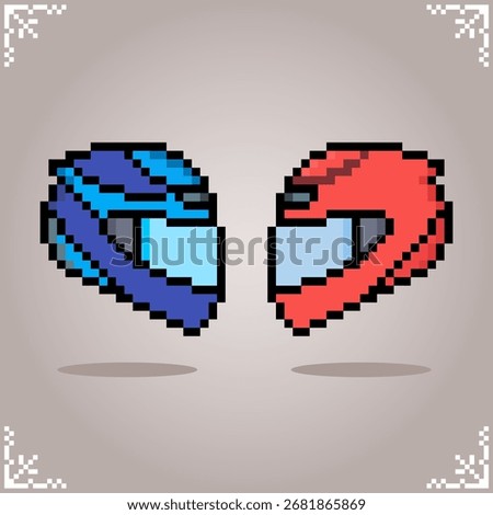 Motorcycle helmet in 8 bit pixel art for game assets and cross stitch pattern in vector illustration.