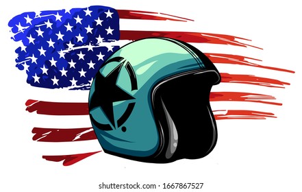 Motorcycle Helmet with American flag . Vector graphic