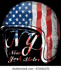 Motorcycle Helmet with American flag . Vector graphic for t shirt