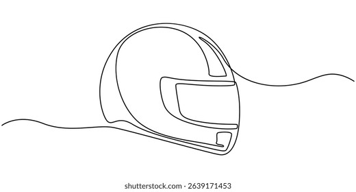 motorcycle helmet continuous one line drawing, Continuous one line drawing motor racing helmet with closed glass visor. For car, motorcycle sport, race, motocross or biker club, motorsport competition
