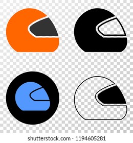Motorcycle helmet EPS vector icon with contour, black and colored versions. Illustration style is flat iconic symbol on chess transparent background.