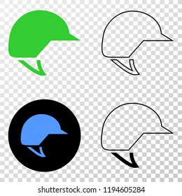 Motorcycle helmet EPS vector pictogram with contour, black and colored versions. Illustration style is flat iconic symbol on chess transparent background.