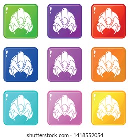 Motorcycle helmet fantastic icons set 9 color collection isolated on white for any design