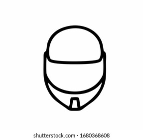 Motorcycle helmet front view in black and white isolated vector for logo, sign, apps or website