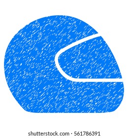 Motorcycle Helmet grainy textured icon for overlay watermark stamps. Flat symbol with scratched texture. Dotted vector blue ink rubber seal stamp with grunge design on a white background.