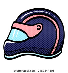 Motorcycle helmet halftone icon hand drawn color vector illustration