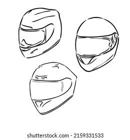 Motorradhelm handgezeichnet Umriss-Doodle-Symbol. Motorradschutz und -geschwindigkeit, Sicherheitsausstattungskonzept. Vektorgrafik-Illustration für Druck, Web, Mobile und Infografiken auf weißem Hintergrund.