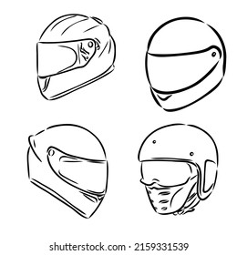 Icono de doodle dibujado a mano con casco de motocicleta. Protección de motos y velocidad, concepto de equipo de seguridad. Ilustración vectorial para impresión, web, móvil e infografía sobre fondo blanco.