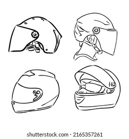 Motorcycle helmet hand drawn outline doodle icon. Motorbike protection and speed, safety equipment concept. Vector sketch illustration for print, web, mobile and infographics on white background.