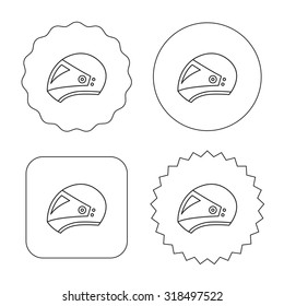 Motorcycle helmet icon. Biking sport sign. Flat circle, star and emblem buttons. Labels design. Vector