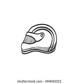 Motorcycle helmet icon in doodle sketch lines. Sport protection safety head racing race competition