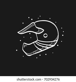 Motorcycle helmet icon in doodle sketch lines. Sport protection safety head