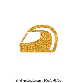 Motorcycle helmet icon in gold glitter texture. Sparkle luxury style vector illustration.