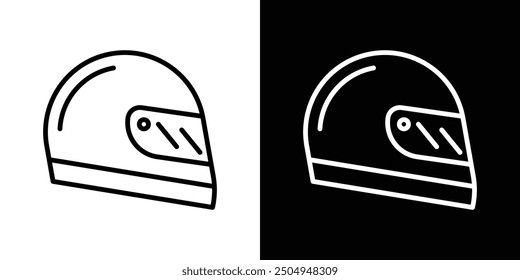 Motorcycle helmet icon set in black and white stroke.