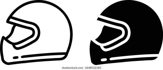 Ícones de capacete de motocicleta - Ilustração do vetor de chapelaria de segurança preto e branco