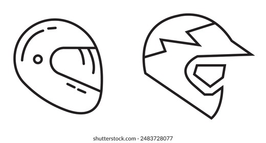 Motorcycle helmet icons. Set of different car helmet icons. Simple vehicle helmet signs. Black helmet icons