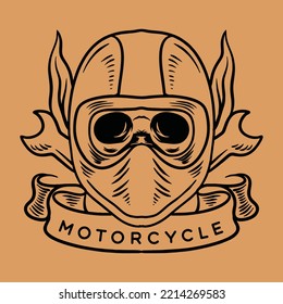 Motorcycle Helmet illustration Monoline Vector Logo, Race Bike Equipment vintage badge, creative emblem Design For Business