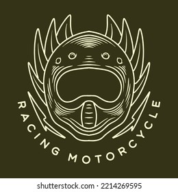 Ilustración del casco de motocicleta Logotipo del vector de monolina, placa de vintage del equipo de motocicleta de carrera, emblema creativo Diseño para empresas