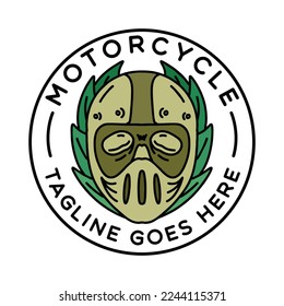 Motorcycle Helmet illustration Monoline Vector Logo, Race Bike Equipment vintage badge, creative emblem Design For Business