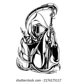 motorcycle helmet illustration with scary themes like devils or demons