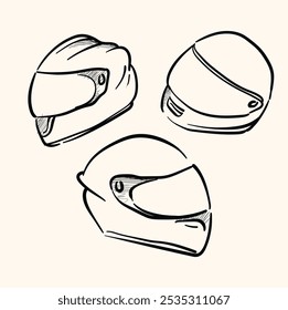 Motorcycle helmet With illustration style doodle and line art