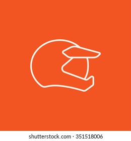 Motorcycle helmet line icon for web, mobile and infographics. Vector white icon isolated on red background.