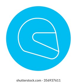 Motorcycle helmet line icon for web, mobile and infographics. Vector white icon on the light blue circle isolated on white background.