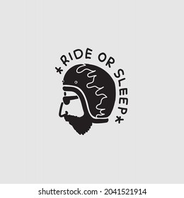 motorcycle helmet on rider head race vintage illustration logo vector