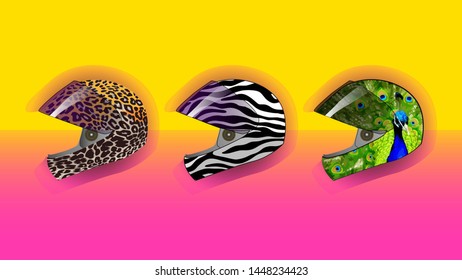 motorcycle helmet with patterns.  Abstract background concept.