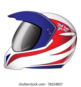 Motorcycle helmet with red, white and blue Union Jack theme British  flag. EPS10 vector format.