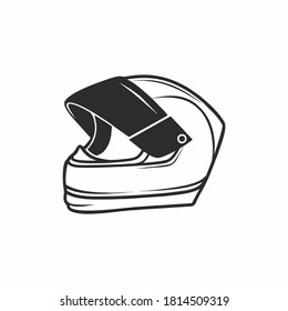 motorcycle helmet in the style of black and white graphics. Helmet icon side view, isolated on a white background.Vector illustration of a Doodle hand. Equipment, security and safety.